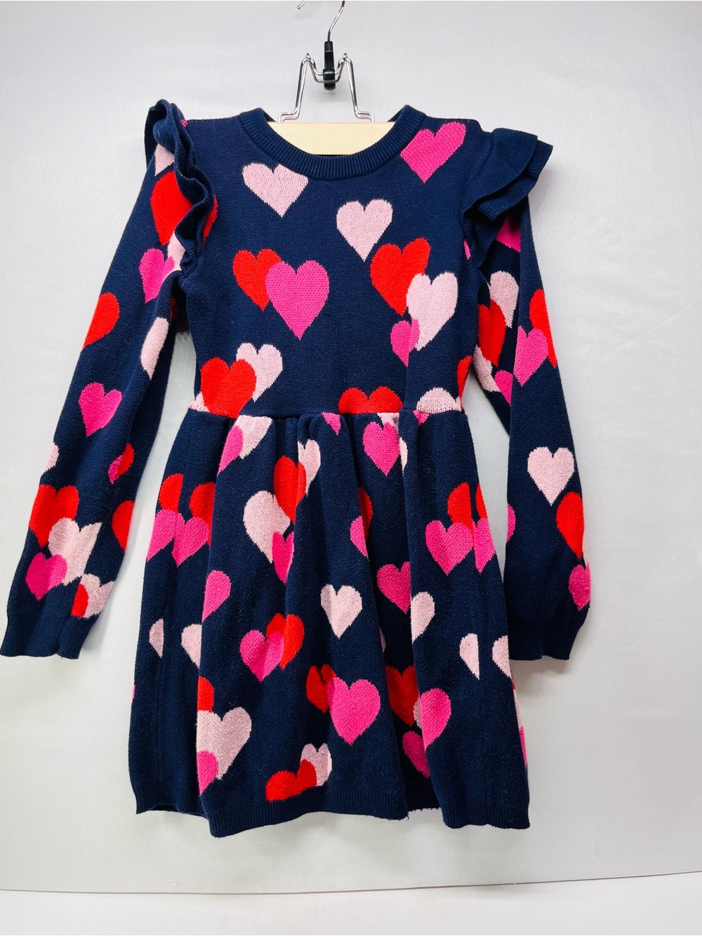 Janie and Jack Navy Knit Dress with Pink and Red Hearts